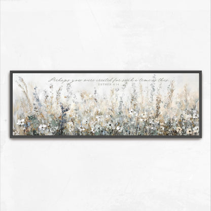 The image is a framed painting depicting a field of tall grass and wildflowers.