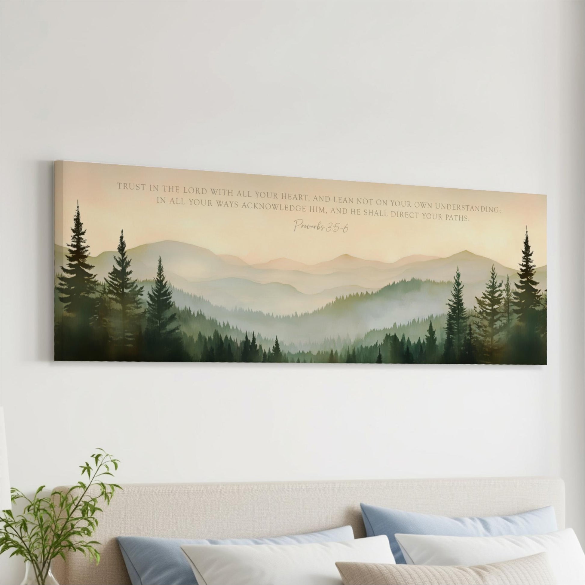 a serene landscape with a forest of pine trees and mountains in the background, creating a peaceful and natural atmosphere.