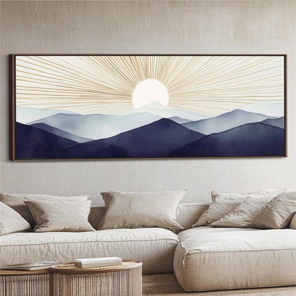 a living room with a couch and a painting on the wall