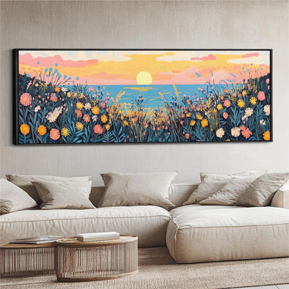 a living room with a couch and a painting on the wall