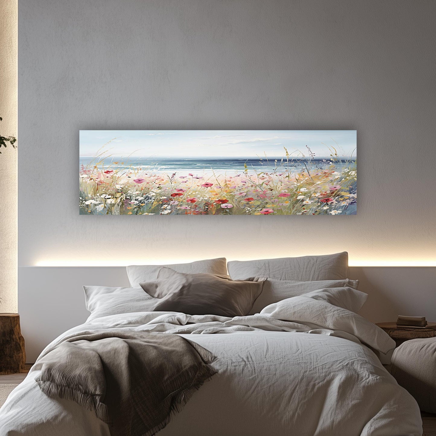 Coastal Wildflowers Panoramic Seascape Art