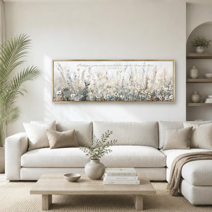 A Daily Reminder of God's Purpose

Display a meaningful reminder of God's purpose with this Esther 4:14 wall art, featuring a peaceful wildflower landscape and the verse, "Perhaps you were created for such a time as this." Designed in soft neutral tones of sage green, beige and white, this Christian artwork complements modern farmhouse, cottage, coastal, and minimalist interiors. Available as a canvas or fine art print, it's a beautiful addition to a home office, living room, bedroom, or prayer space and al