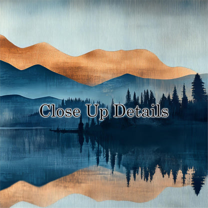 a serene landscape with a lake, mountains, and trees, with the mountains and trees reflected in the calm water.
