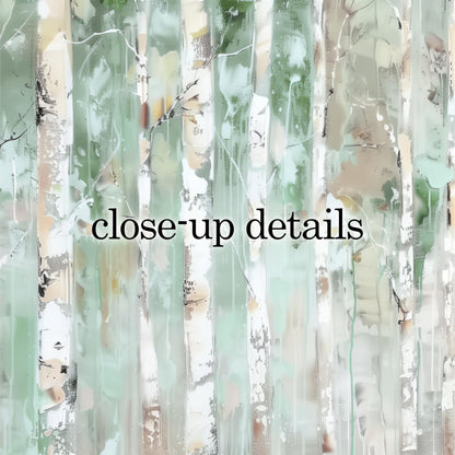 The image is a close-up of a textured background with a repeating pattern of green and white vertical lines, resembling the appearance of tree trunks.