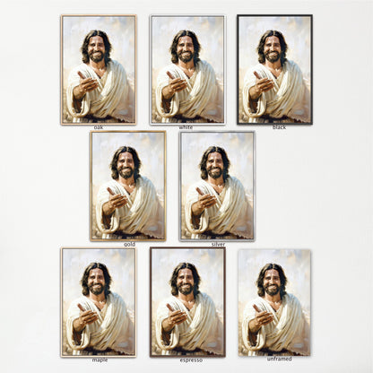 a collage of seven identical images of Jesus Christ, each with a different color frame. The images are arranged in a grid format, with each row containing three images. The images are all of the same size and shape, and they all depict the same person, Jesus Christ, in a similar pose and expression.