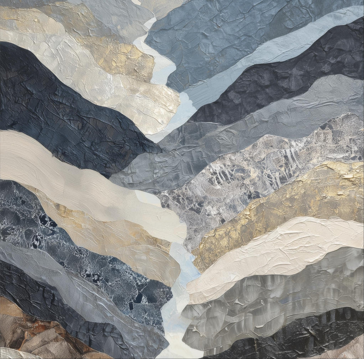 The image is a collage of various textures and colors, including shades of gray, black, white, and brown, arranged in a visually striking manner.