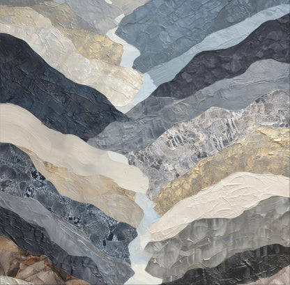 The image is a collage of various textures and colors, including shades of gray, black, white, and brown, arranged in a visually striking manner.