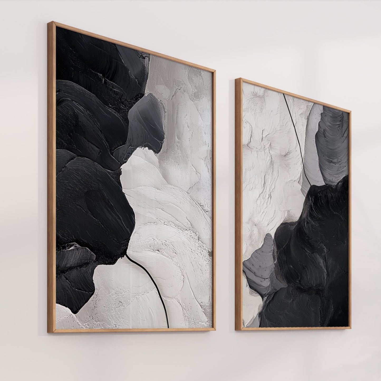 Abstract Black and White Wall Art, Minimalist Neutral Framed Canvas, Set of 2 Modern Large Framed Artwork