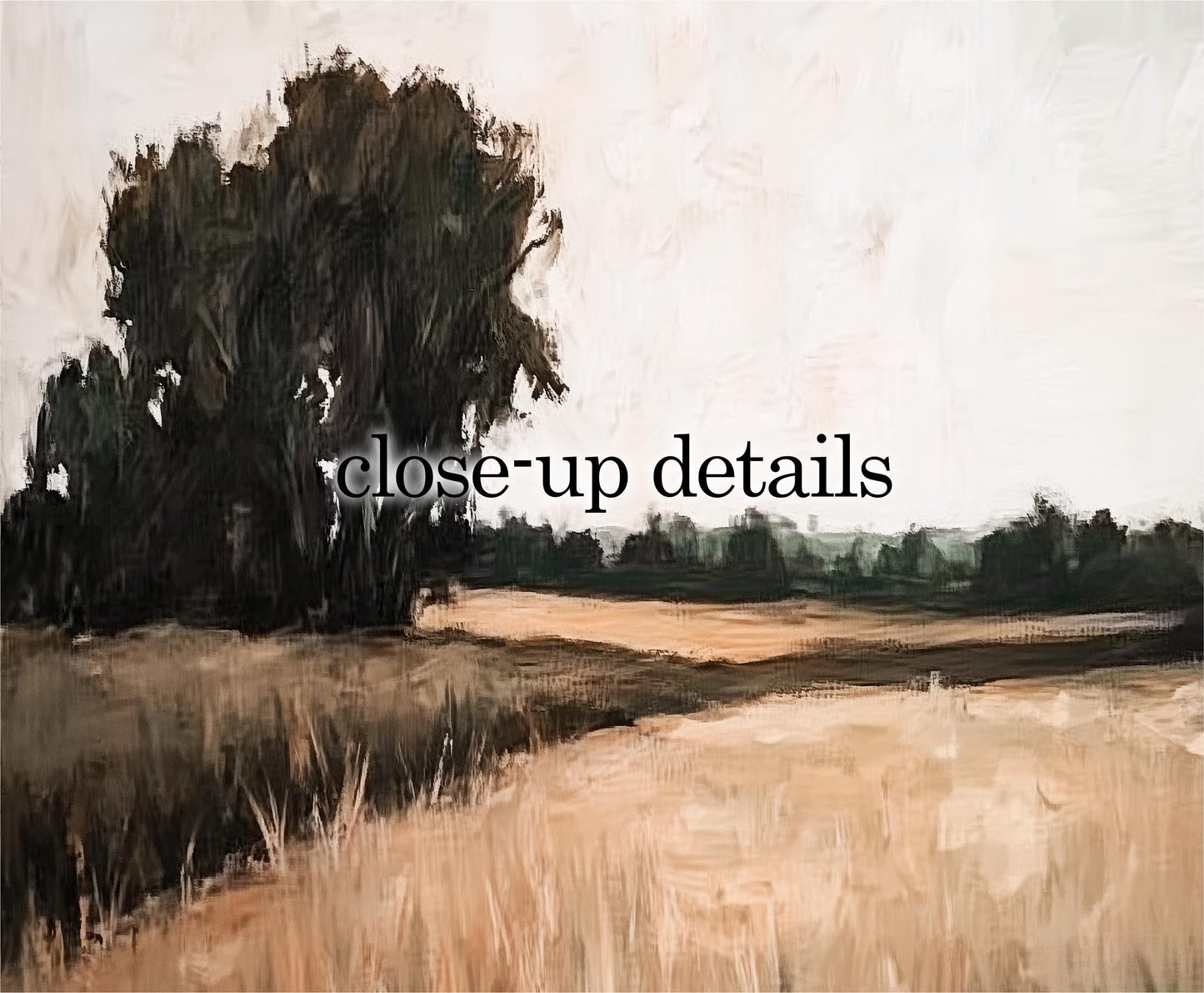 a serene landscape with a large tree in the foreground and a field of tall grass in the background.