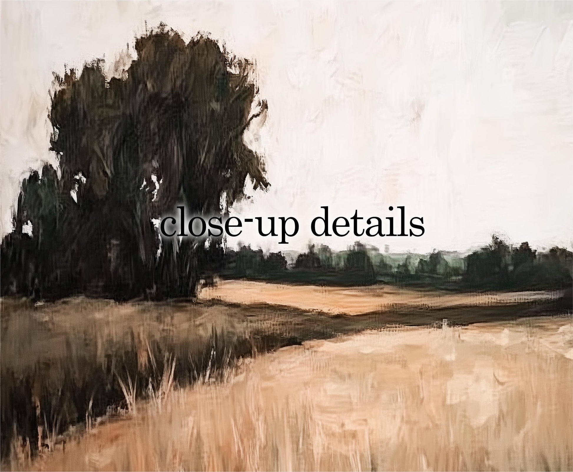 a serene landscape with a large tree in the foreground and a field of tall grass in the background.