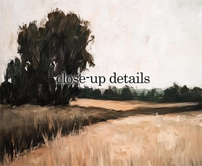 a serene landscape with a large tree in the foreground and a field of tall grass in the background.