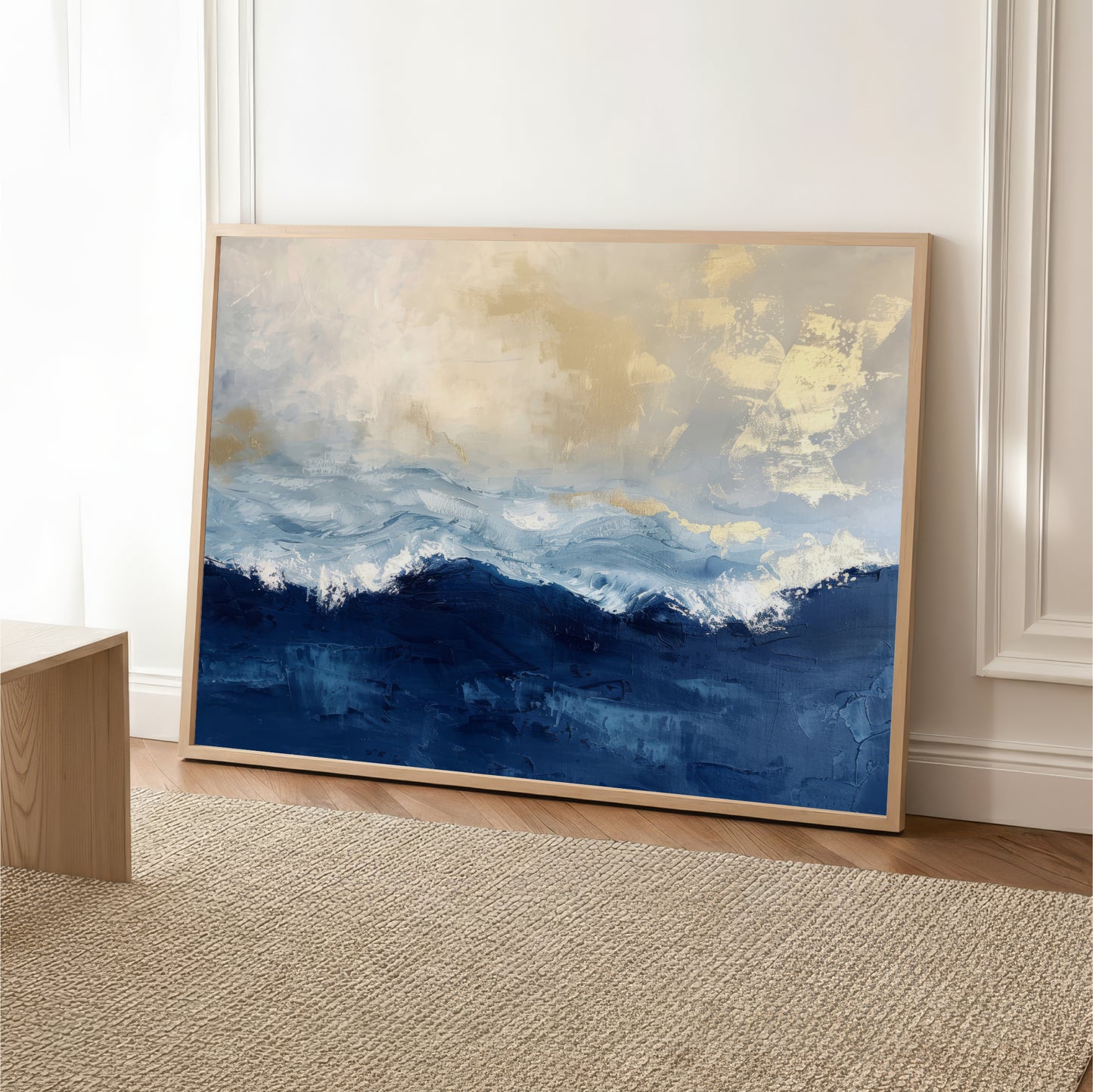 "Deep Blue Sea" Abstract Navy Blue Gold Ocean Art