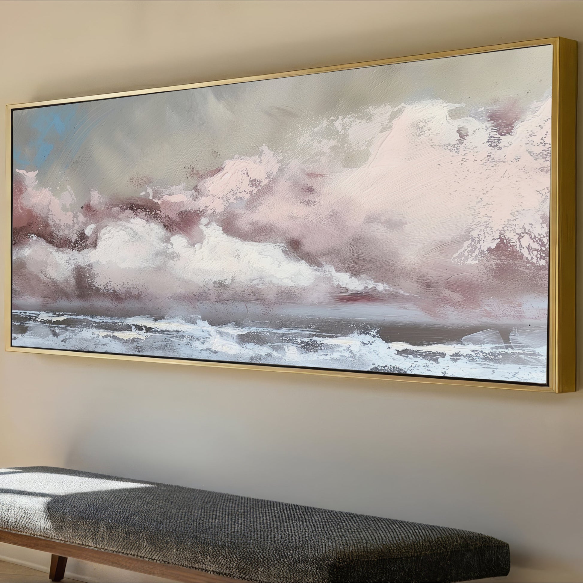cloudy sea neutral panorama over the bed framed art