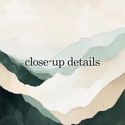 The image is a close-up of a mountain landscape, with the text "close-up details" overlaid on the scene.