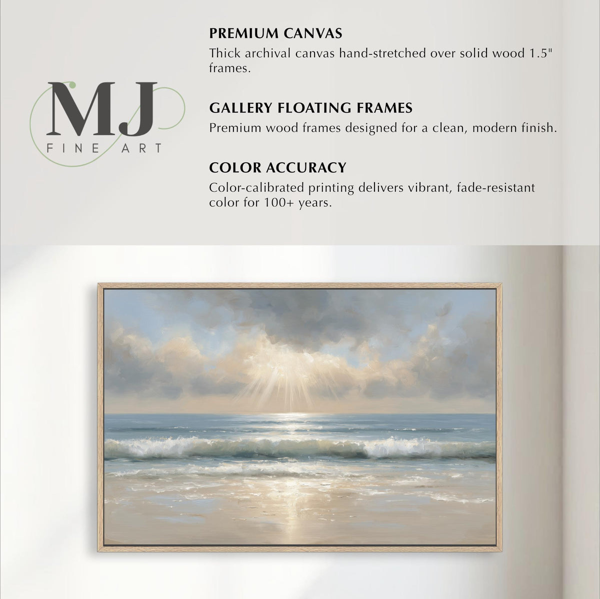 The image is a painting of a seascape with a clear sky and ocean waves.