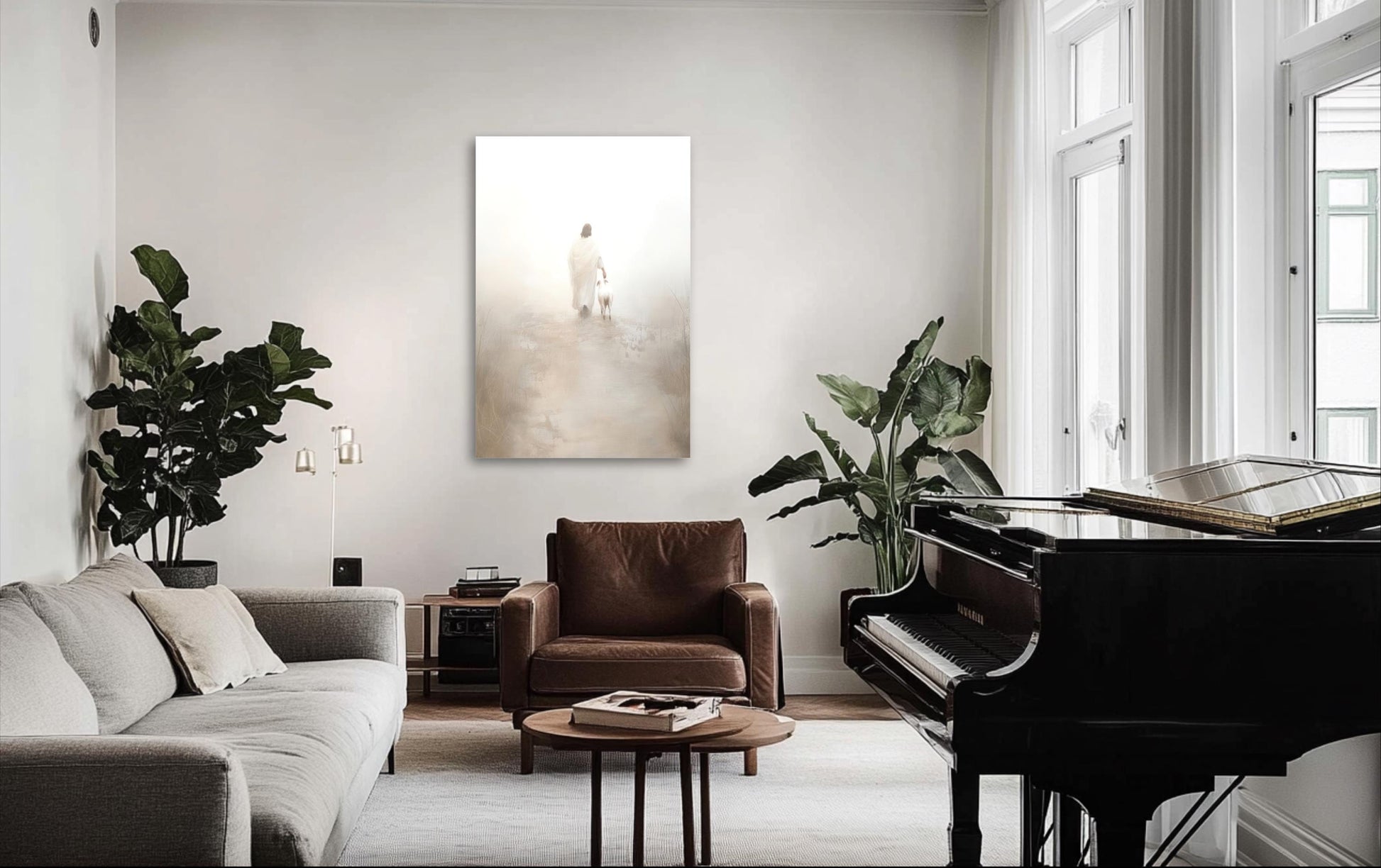 a living room filled with furniture and a piano