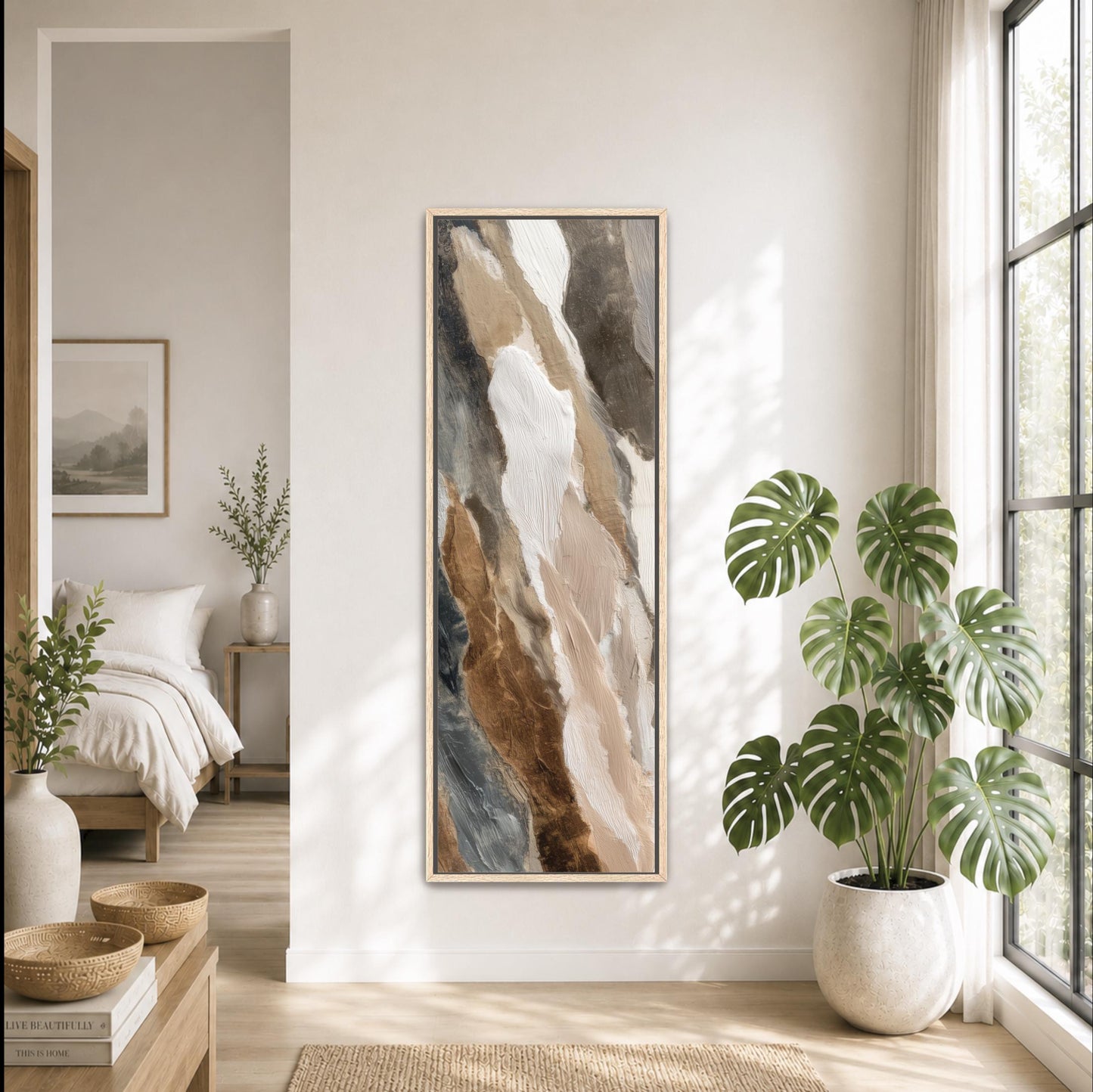 Vertical Abstract Canvas Print, Neutral Earth Tone Wall Art, Tall Modern Painting, Framed Contemporary Artwork, Entryway Living Room Decor