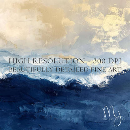 "Deep Blue Sea" Abstract Navy Blue Gold Ocean Art