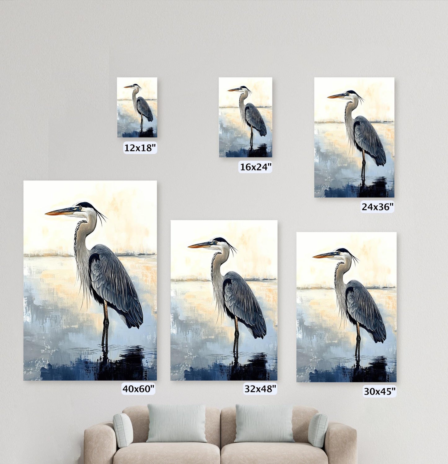 "The Great Blue Heron" Coastal Bird Wall Art