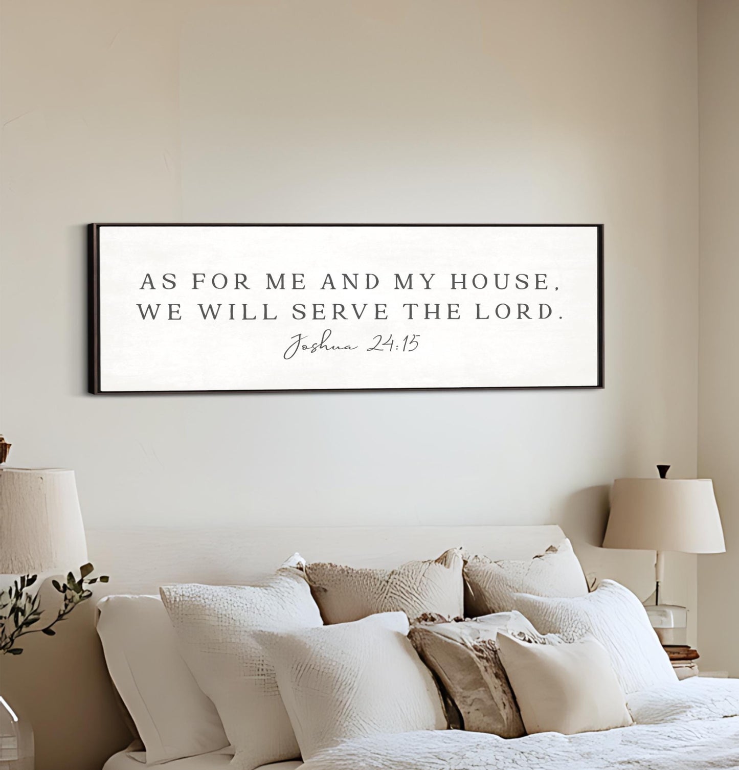 a bedroom with a bed and a framed inspirational quote on the wall above it.