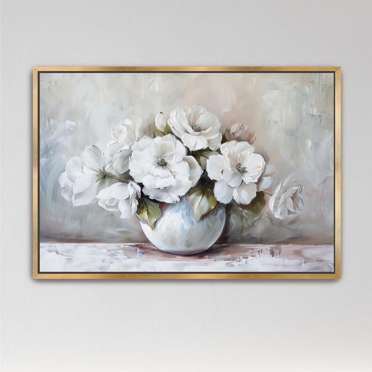 "White Roses" Vase Art Vintage Cottage