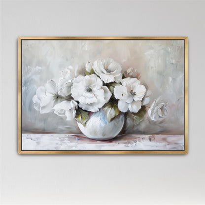 "White Roses" Vase Art Vintage Cottage