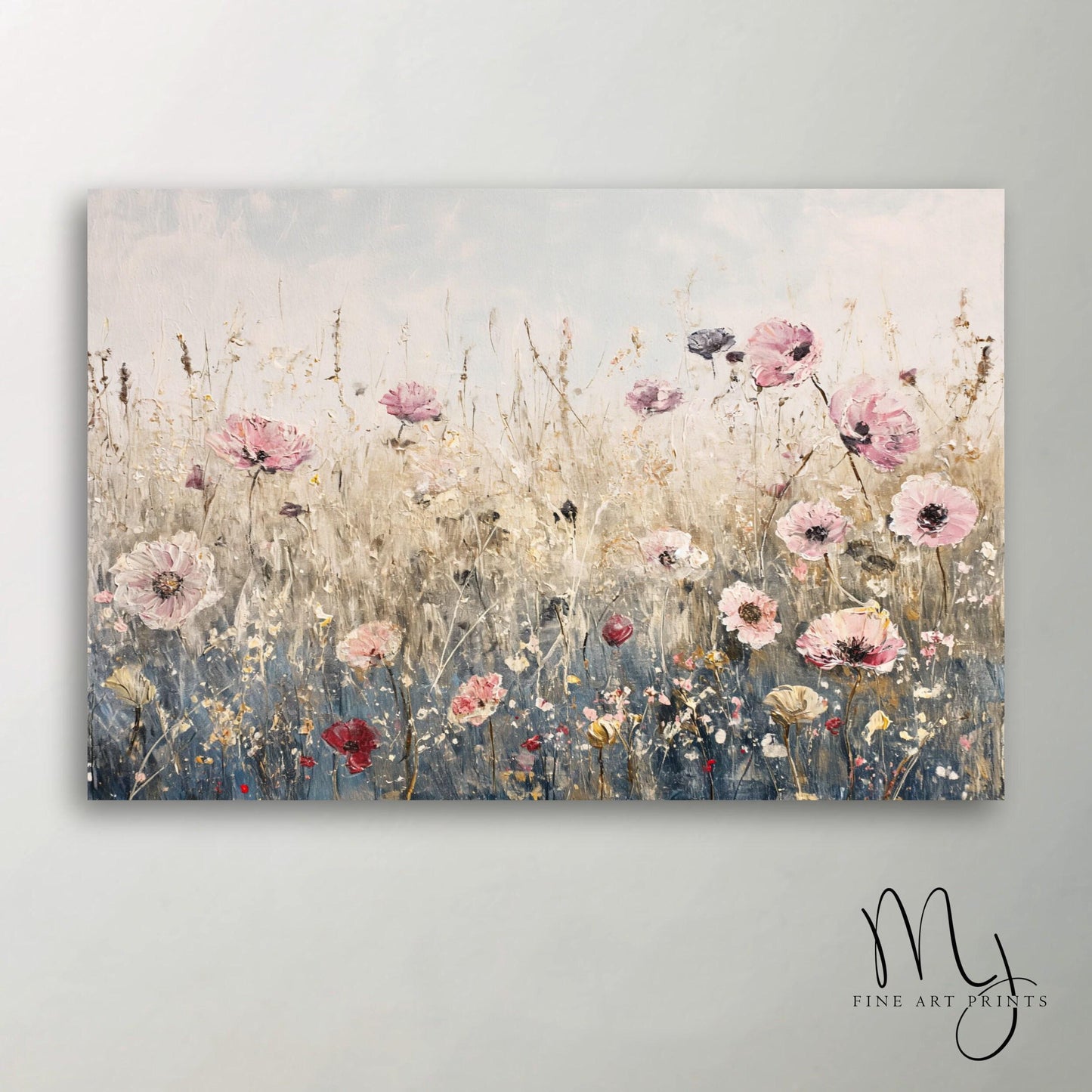 Pink Wildflowers Landscape Art