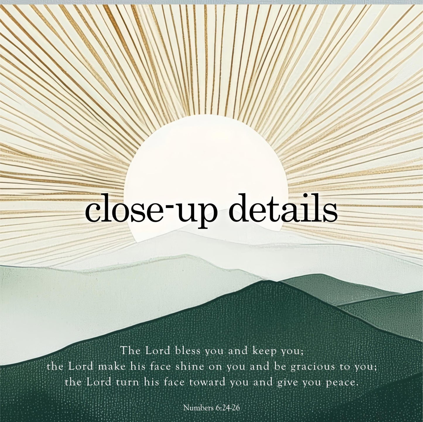 a sun-like shape in the background, with mountains in the foreground. The text overlay provides a biblical verse from the book of Numbers, which discusses the Lord's favor and the importance of keeping one's heart close to the Lord.