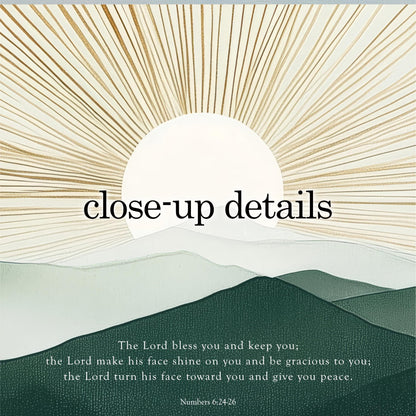 a sun-like shape in the background, with mountains in the foreground. The text overlay provides a biblical verse from the book of Numbers, which discusses the Lord's favor and the importance of keeping one's heart close to the Lord.