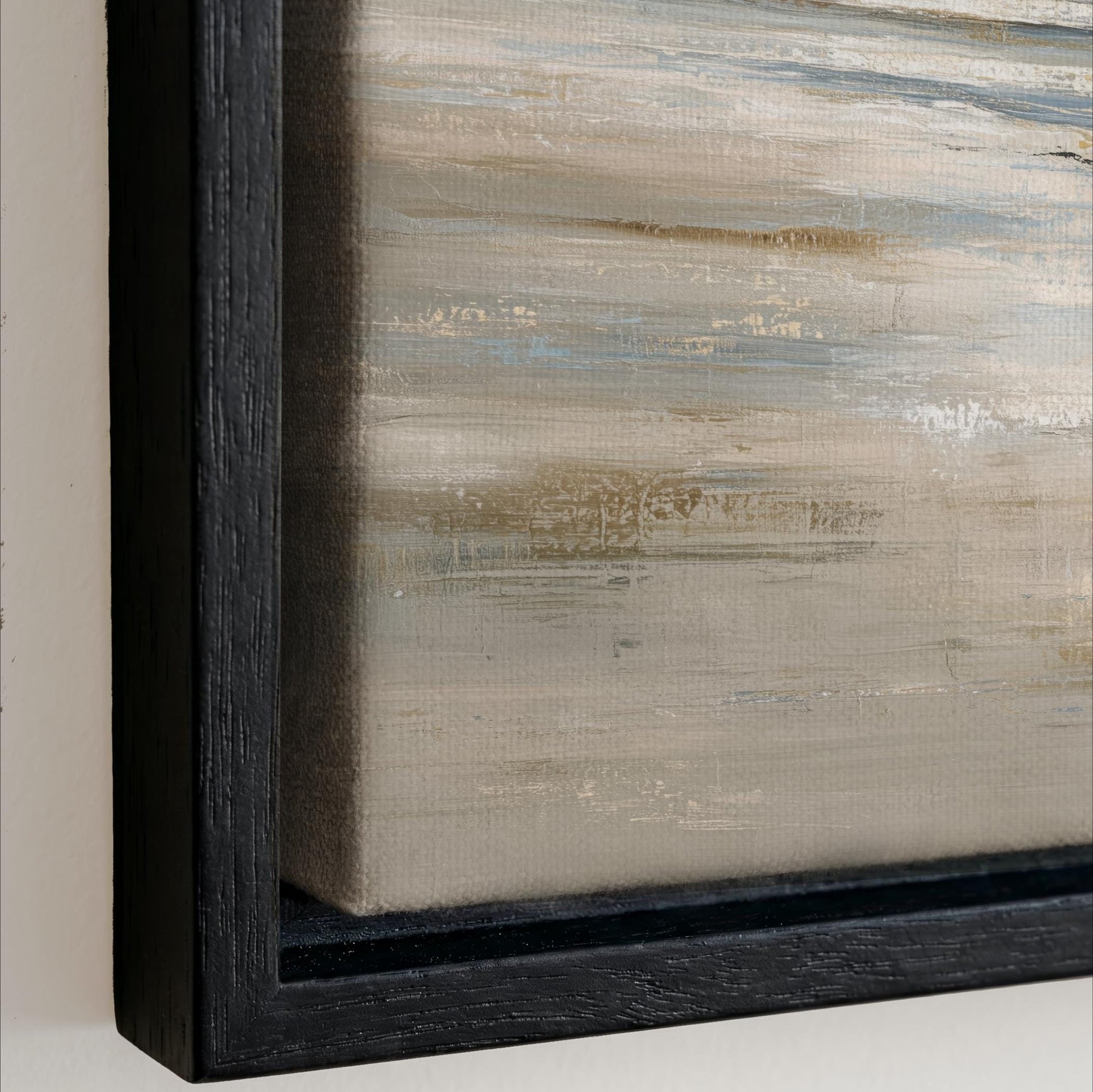 The image is a close-up of a framed painting with a textured, abstract background.