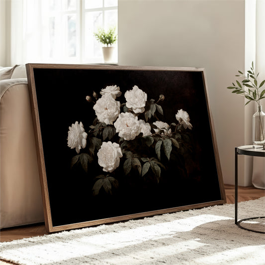 "Light in the Darkness" Moody White Roses Art
