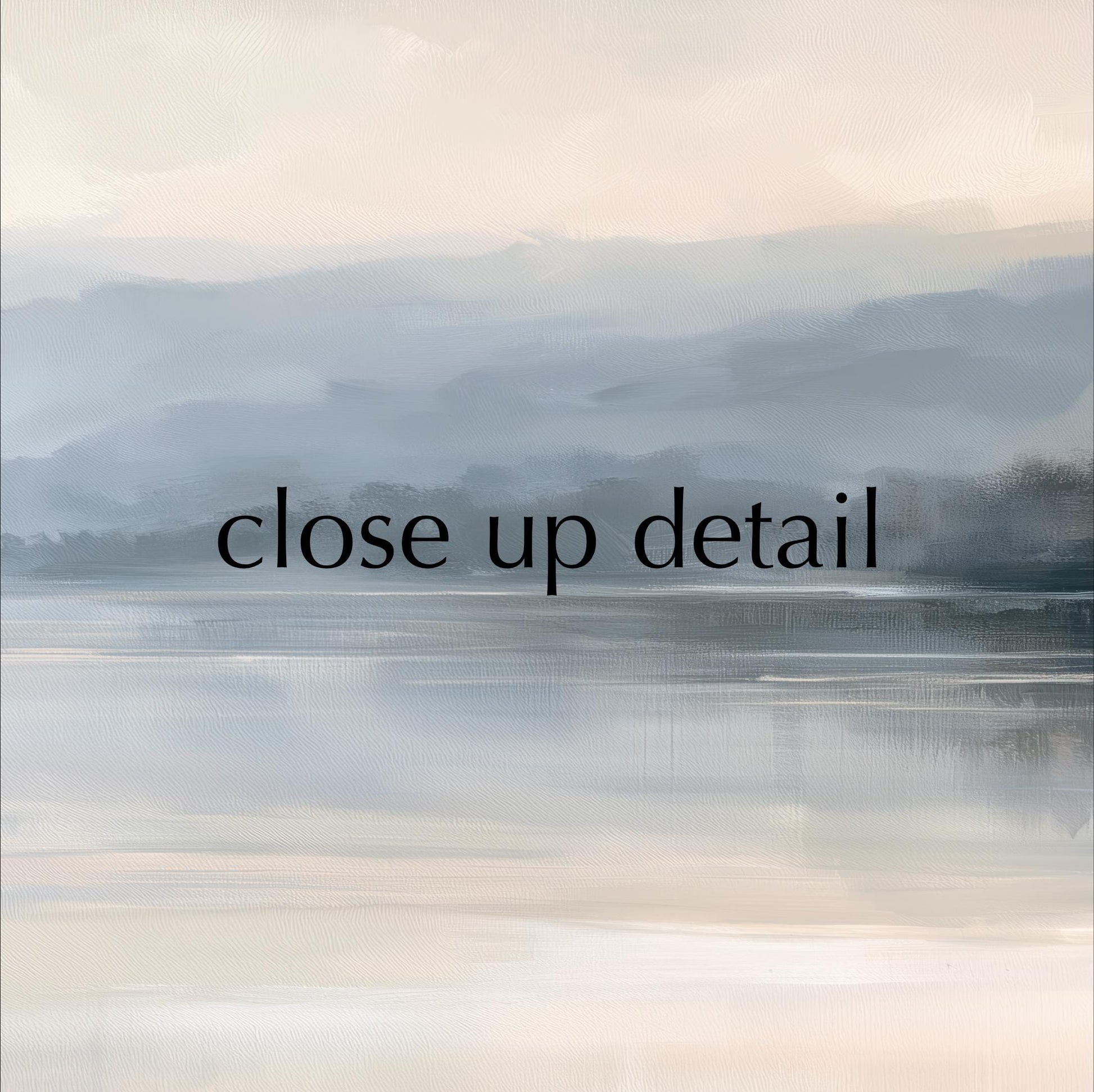 The image is a painting of a landscape with a body of water, possibly a lake or a river, with a hazy, cloudy sky in the background.