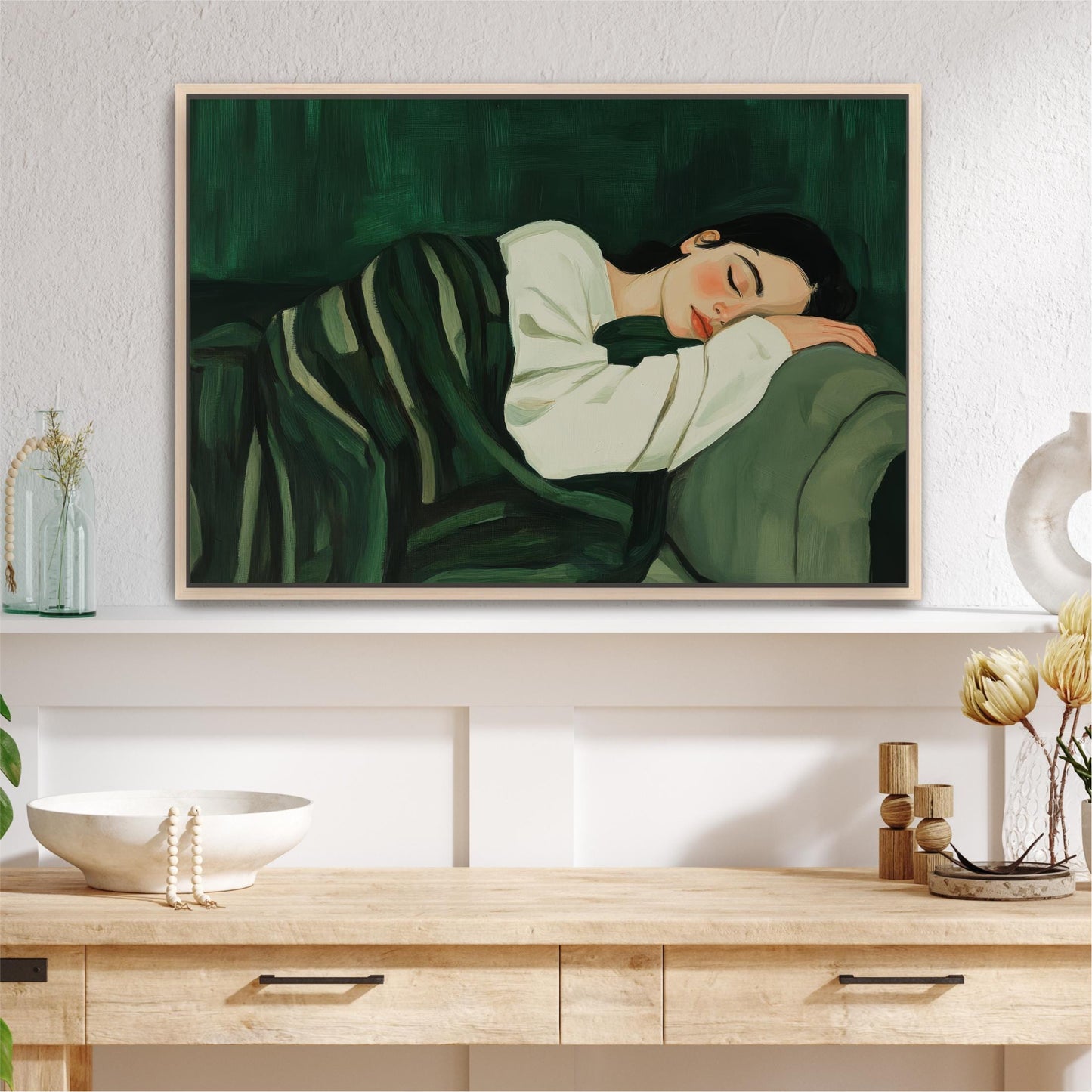 a painting of a woman sleeping on a couch