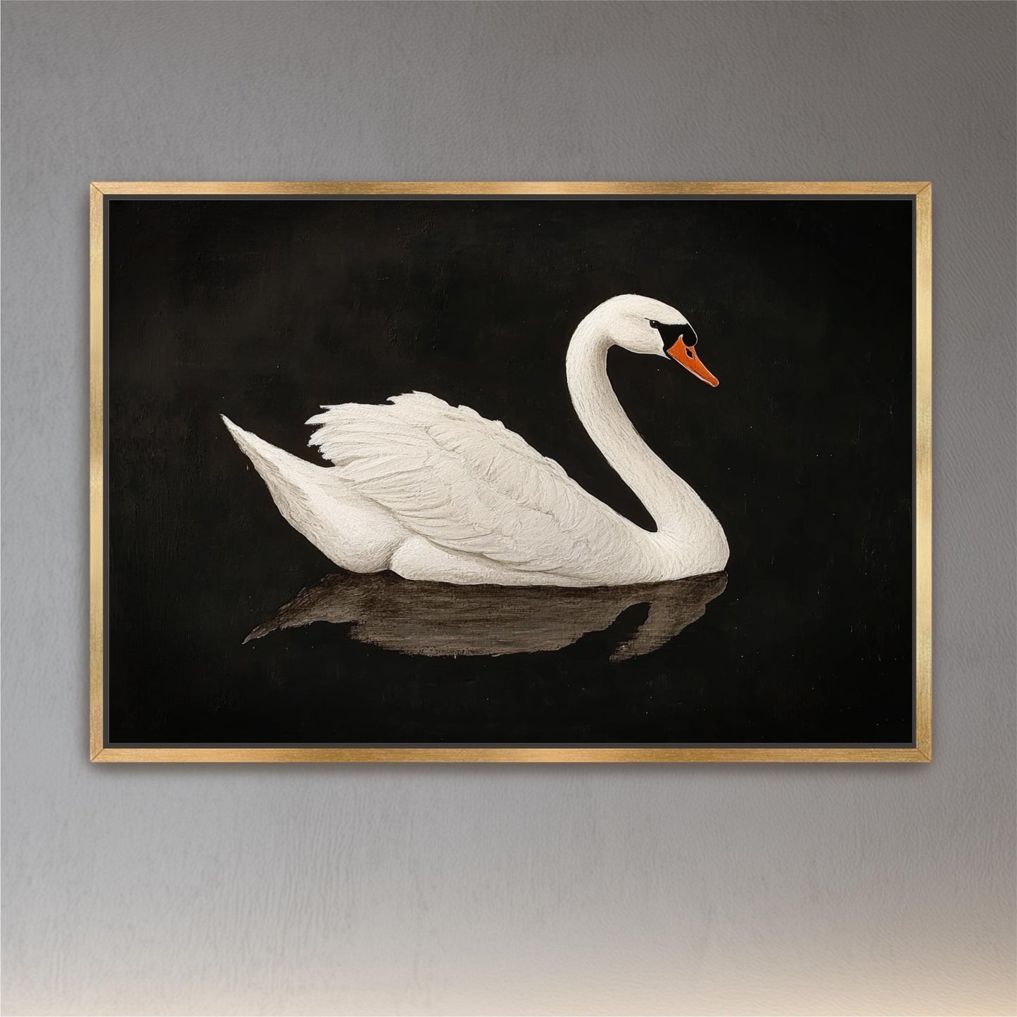 White Swan on Black lake frame canvas