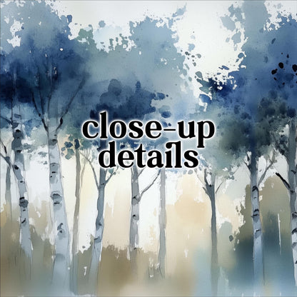 a serene forest scene with tall trees and a misty, hazy atmosphere.