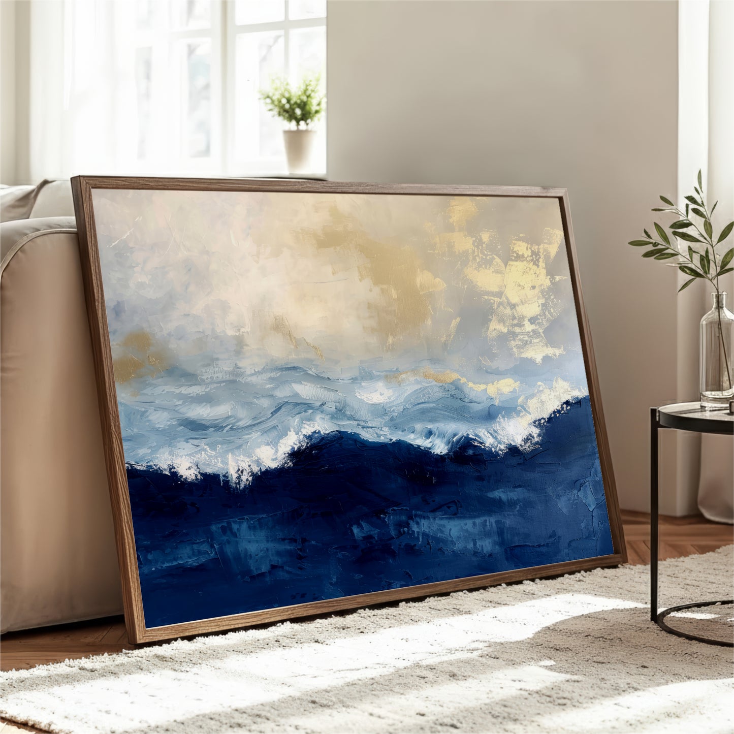 "Deep Blue Sea" Abstract Navy Blue Gold Ocean Art