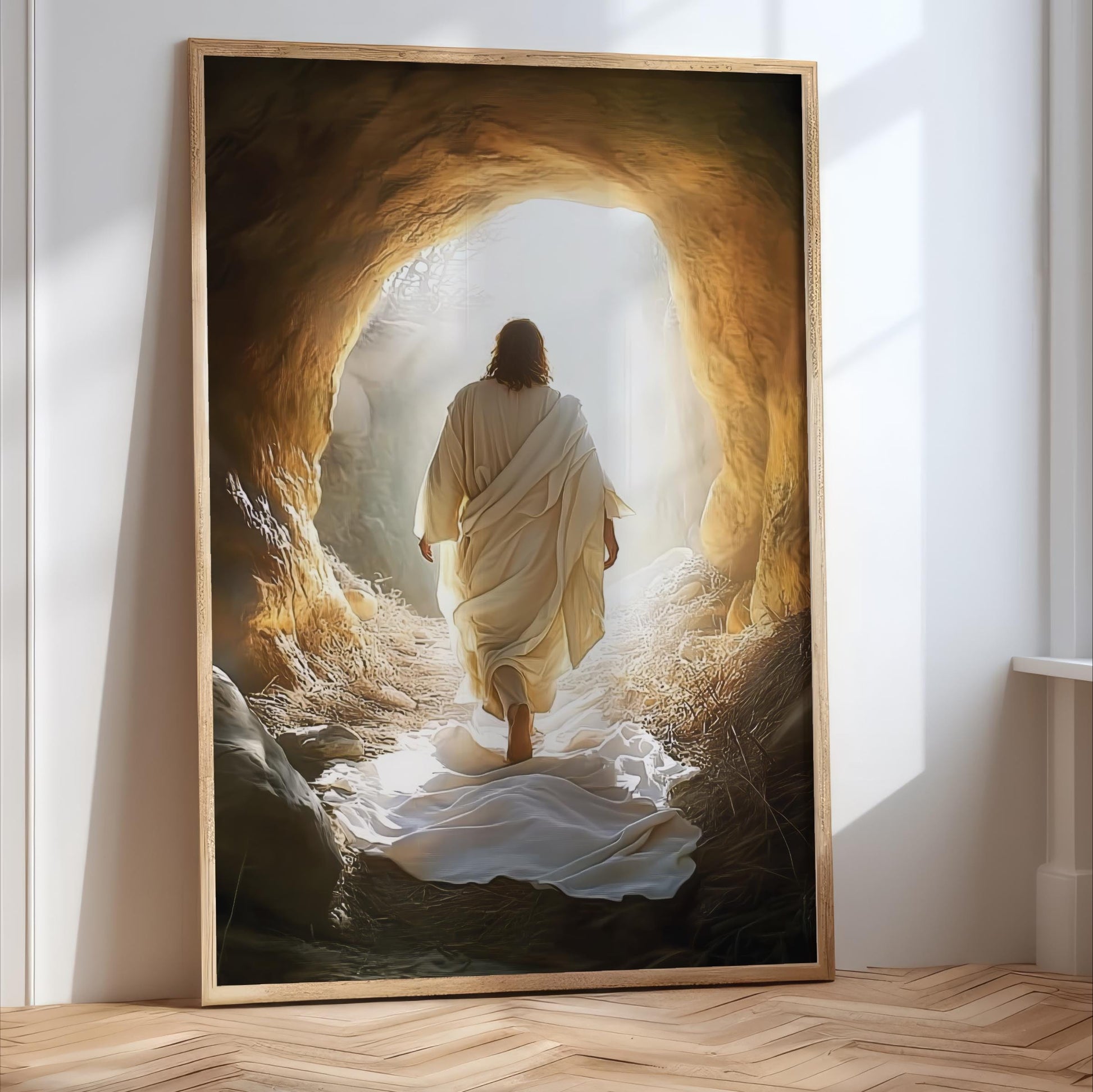 He Is Risen, Jesus Empty Tomb Wall Art, Framed Canvas Print, Easter Resurrection Artwork Religious Christian Decor