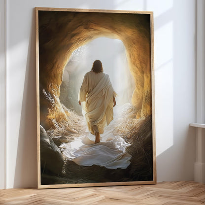 He Is Risen, Jesus Empty Tomb Wall Art, Framed Canvas Print, Easter Resurrection Artwork Religious Christian Decor