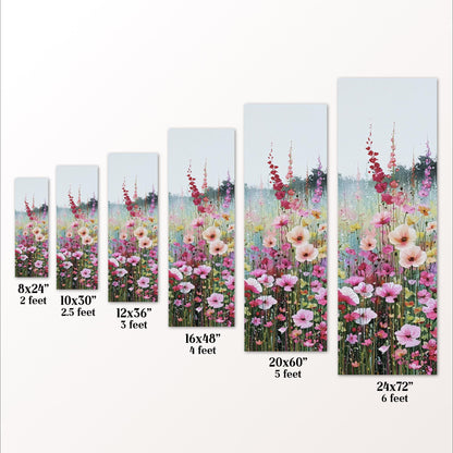 a series of images depicting various sizes of flower gardens, ranging from 8x24" to 24x60".