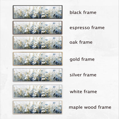 six different frames, each with a different frame color and style, representing various types of frames. The frames are black, espresso, oak, gold, silver, and white, each with a unique design and color.