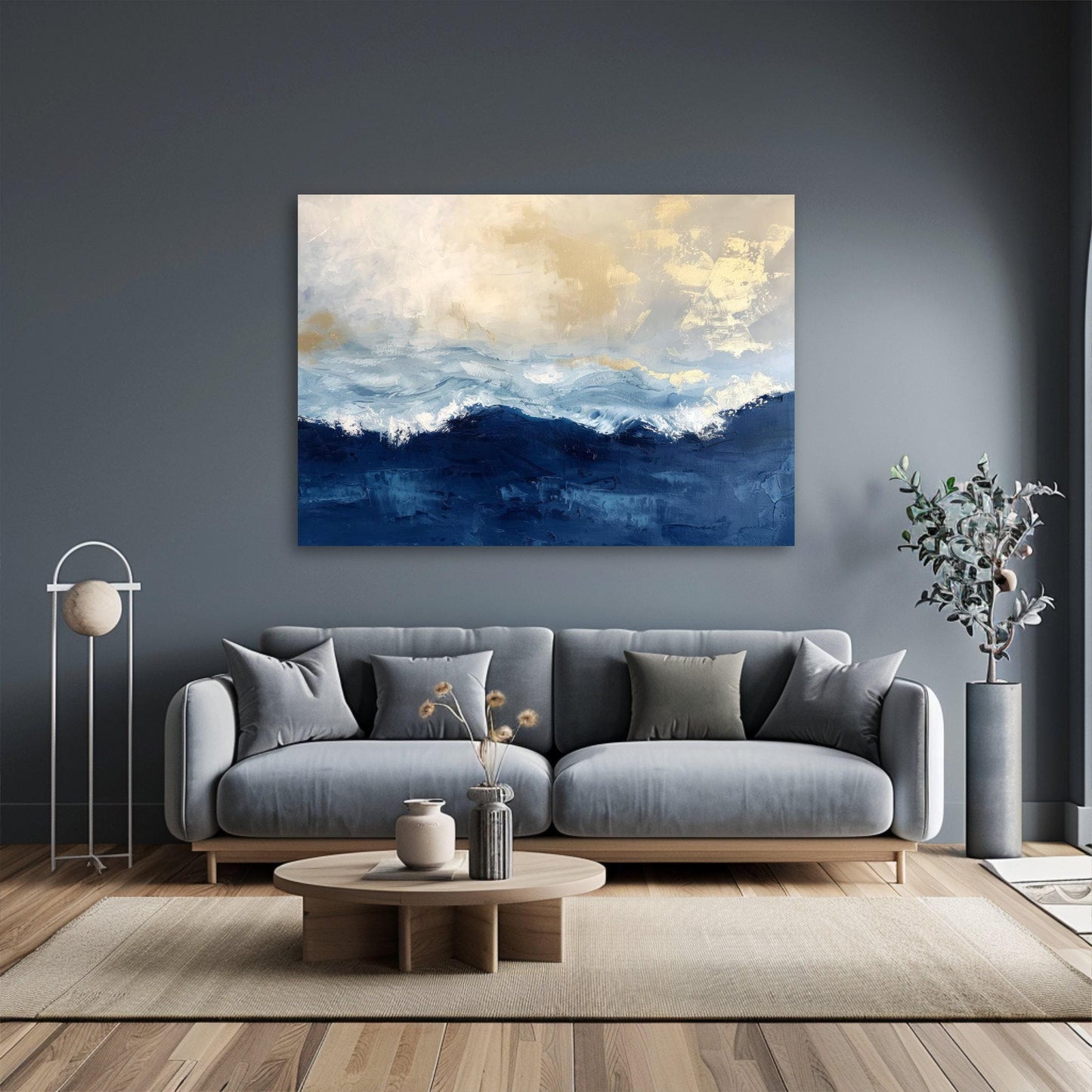 "Deep Blue Sea" Abstract Navy Blue Gold Ocean Art