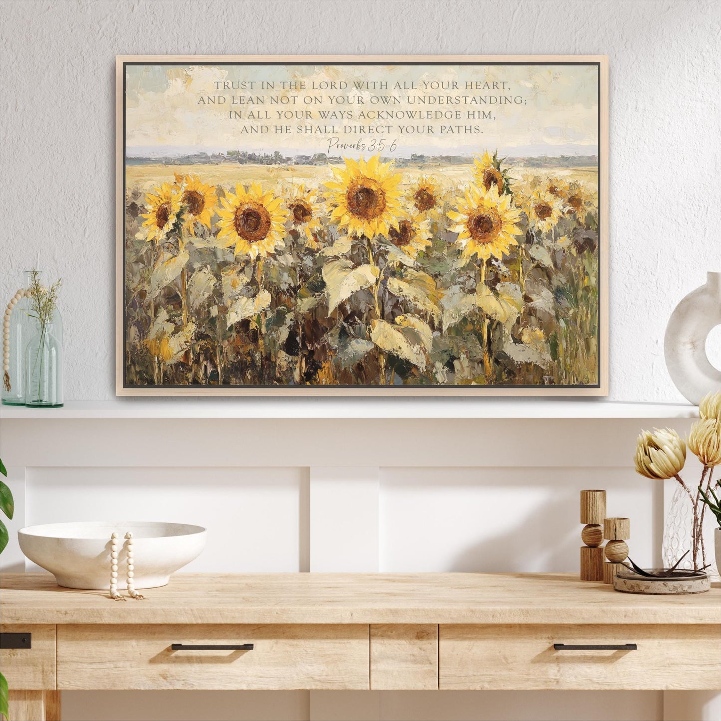 a painting of sunflowers with a bible verse