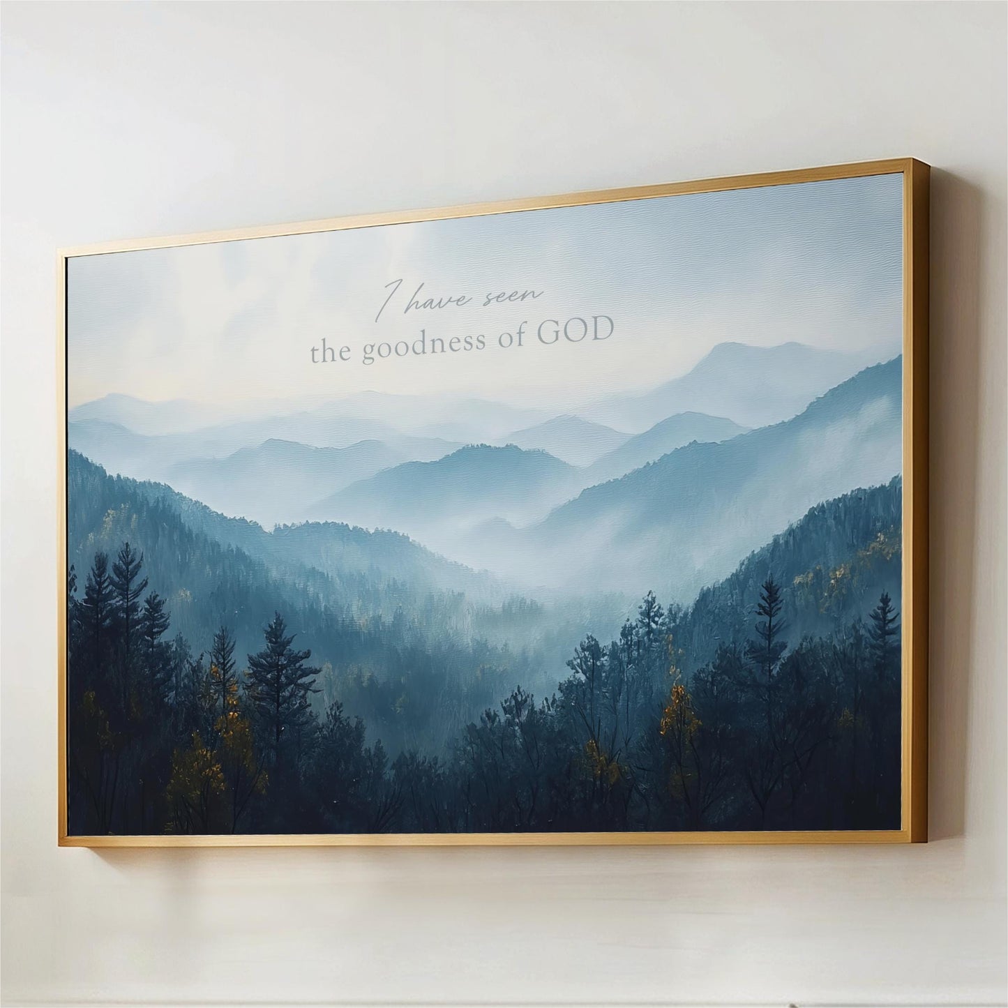 I Have Seen the Goodness of God Wall Art, Blue Ridge Landscape Framed Canvas Artwork, Christian Religious Bible Verse