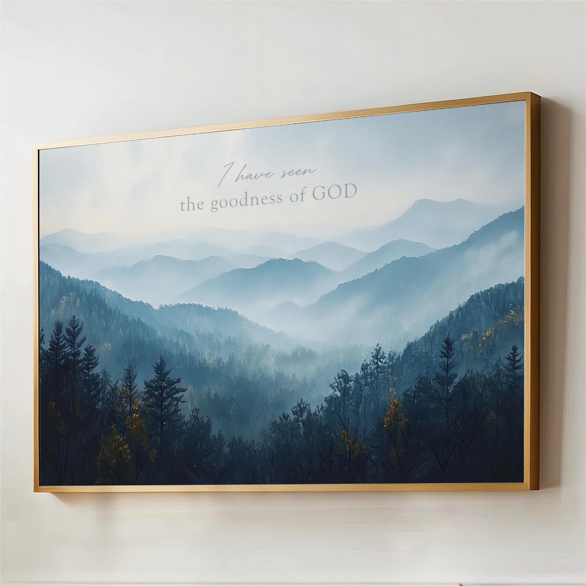 I Have Seen the Goodness of God Wall Art, Blue Ridge Landscape Framed Canvas Artwork, Christian Religious Bible Verse