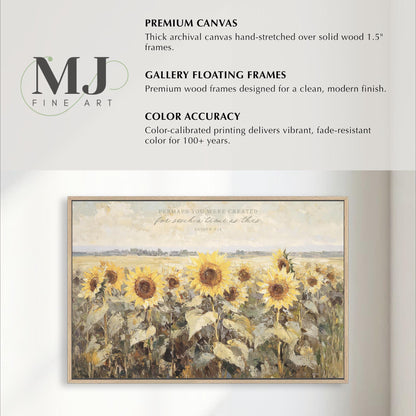 The image is a painting of a field of sunflowers.