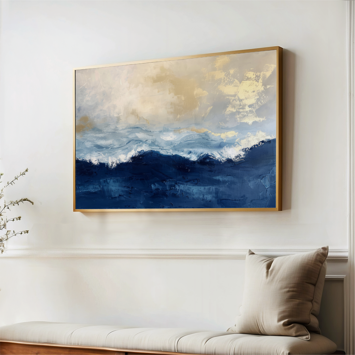 "Deep Blue Sea" Abstract Navy Blue Gold Ocean Art