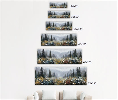 A series of landscape paintings depicting various forest scenes, each with a different size and resolution.