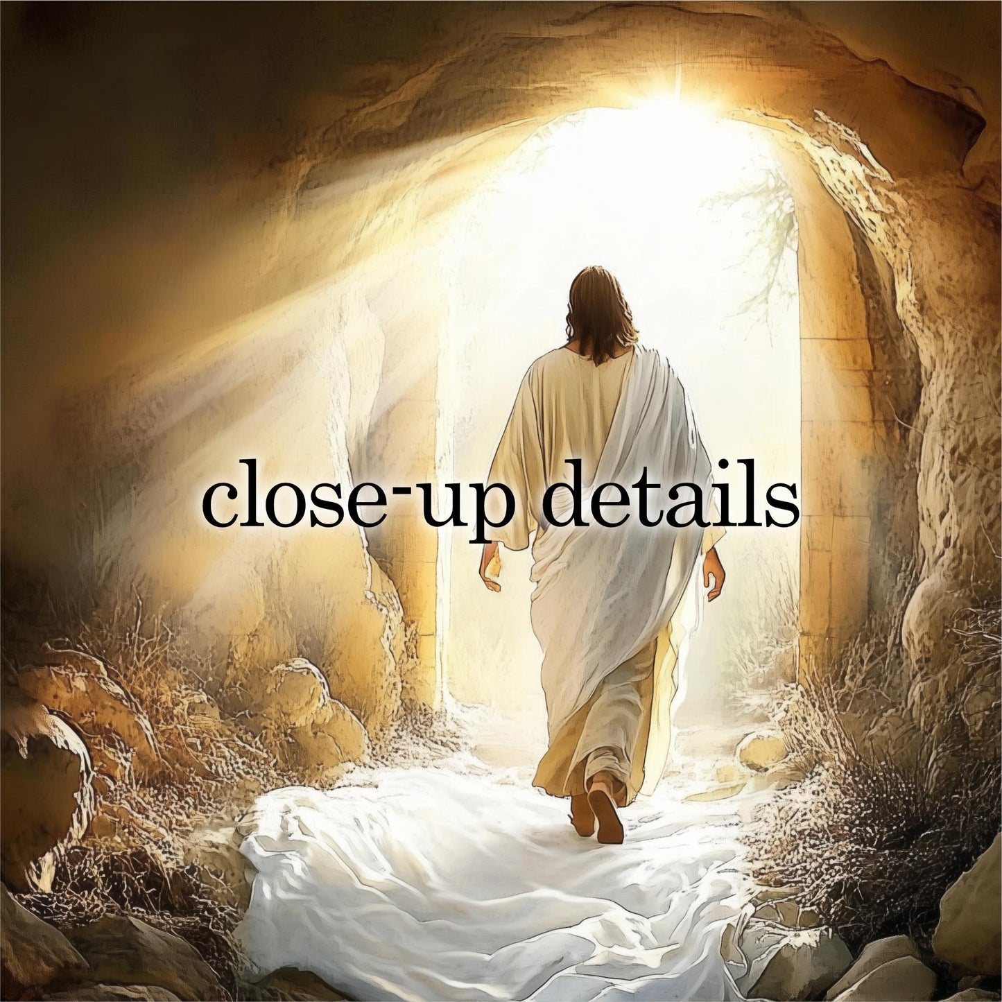 a person in a robe walking through a tunnel, with sunlight shining through the opening at the end.