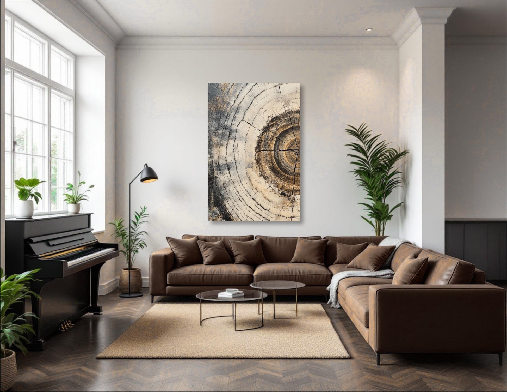 a living room filled with furniture and a piano