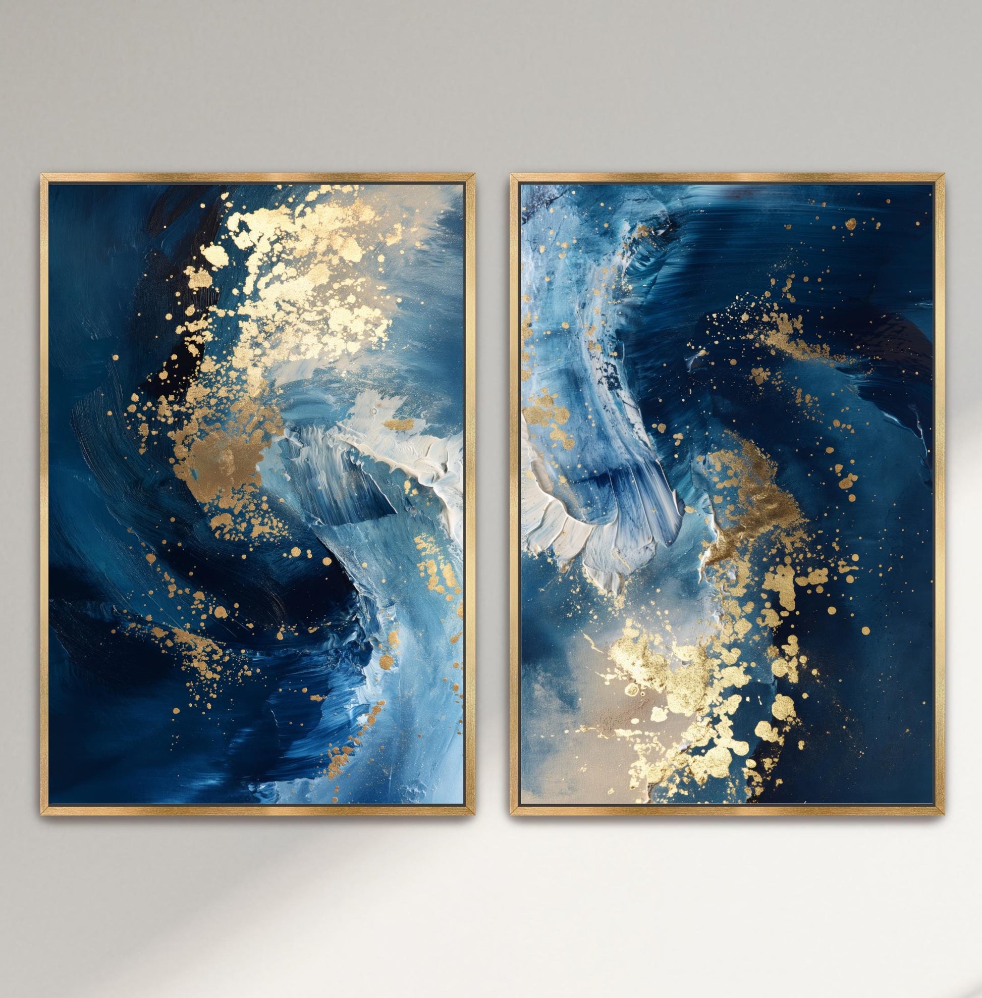 navy blue gold swirl abstract canvas art set of two shipped